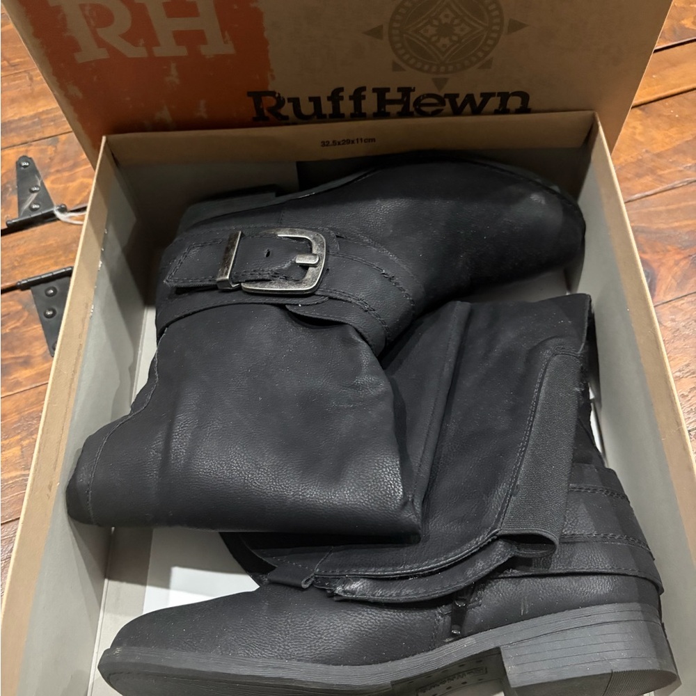 Ruff Hewn Black Mid-Calf Buckle Boots - Picture 2 of 9